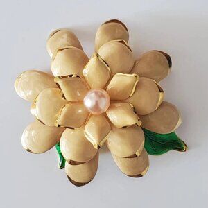 Large Statement Signed Joan Rivers Brooch Floral with Faux Pearl